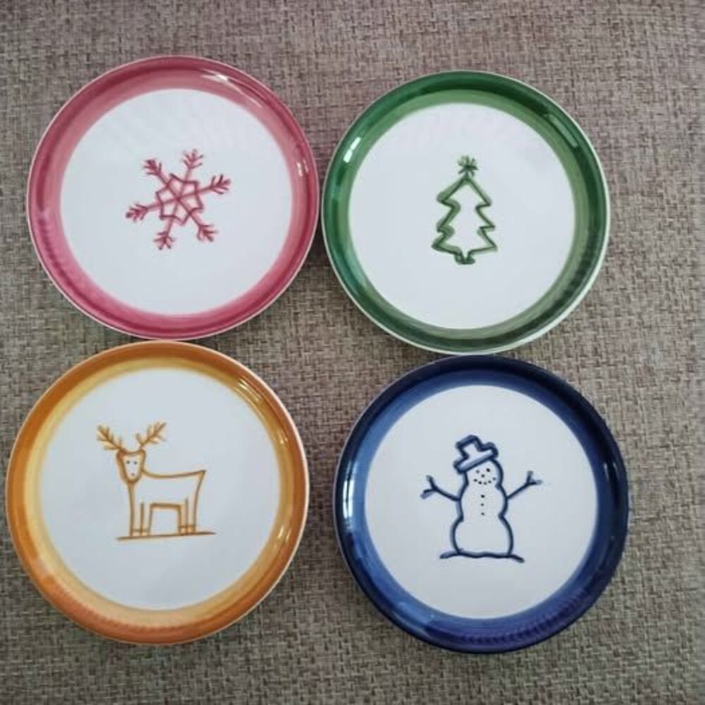 Vintage Pottery Barn Keepsake Holiday Mini Plates S/4 Winter Coasters Christmas